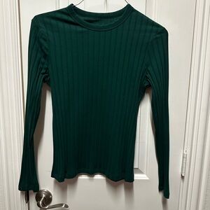 Green Ribbed Long Sleeve Top